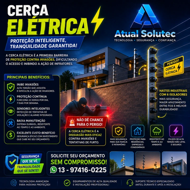 Cerca elétrica e proteção perimetral — apresentação da Atual Solutec