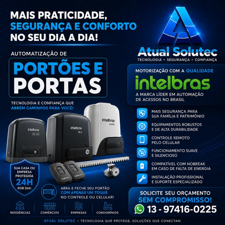Automação de portas e portões — apresentação da Atual Solutec